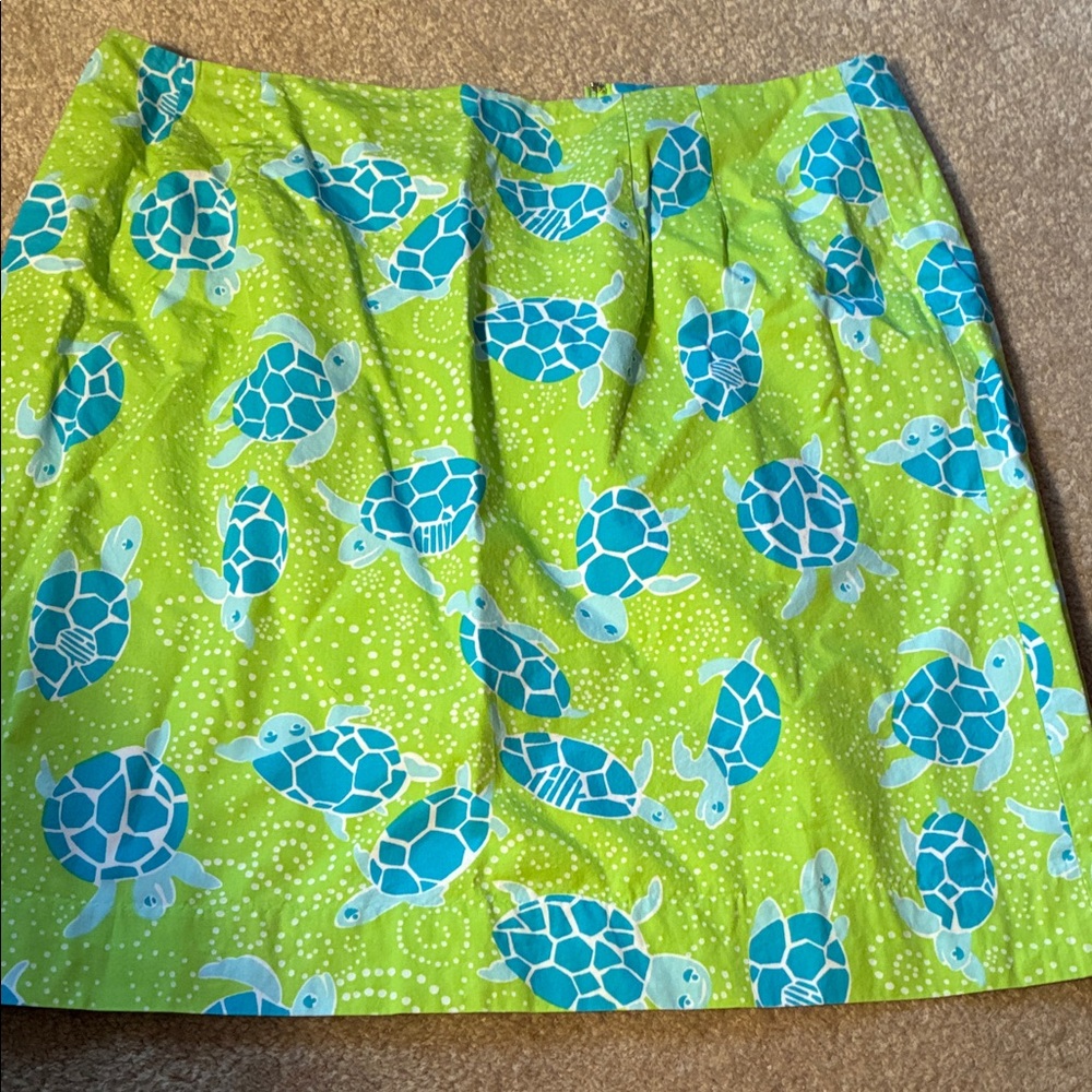 Lilly Pulitzer Lime Green Turtle Print A-Line Skirt